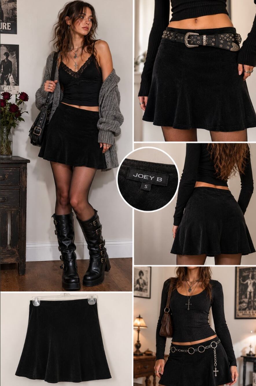 Vintage Joey B Women's Suede Fit and Flare Y2K Emo Grunge Goth Skirt Sz S